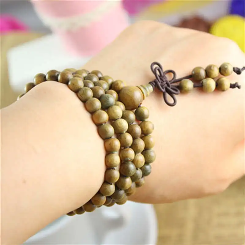 Natural Green Sandalwood Beaded Bracelets 6mm for Girls Buddhist 108PCS Meditation Prayer Mala Fragrant Verawood BRO695