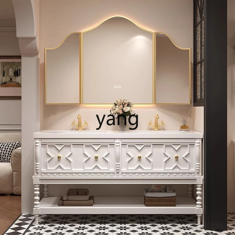 

LTT French retro bathroom cabinet combination bathroom slate seamless integrated hand washbasin