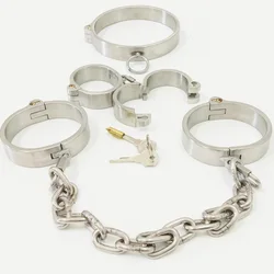 Restrizioni in acciaio inossidabile BDSM Bondage collare al collo in metallo polsini alla caviglia a mano Set catena giochi per adulti staccabili giocattoli del sesso per le coppie