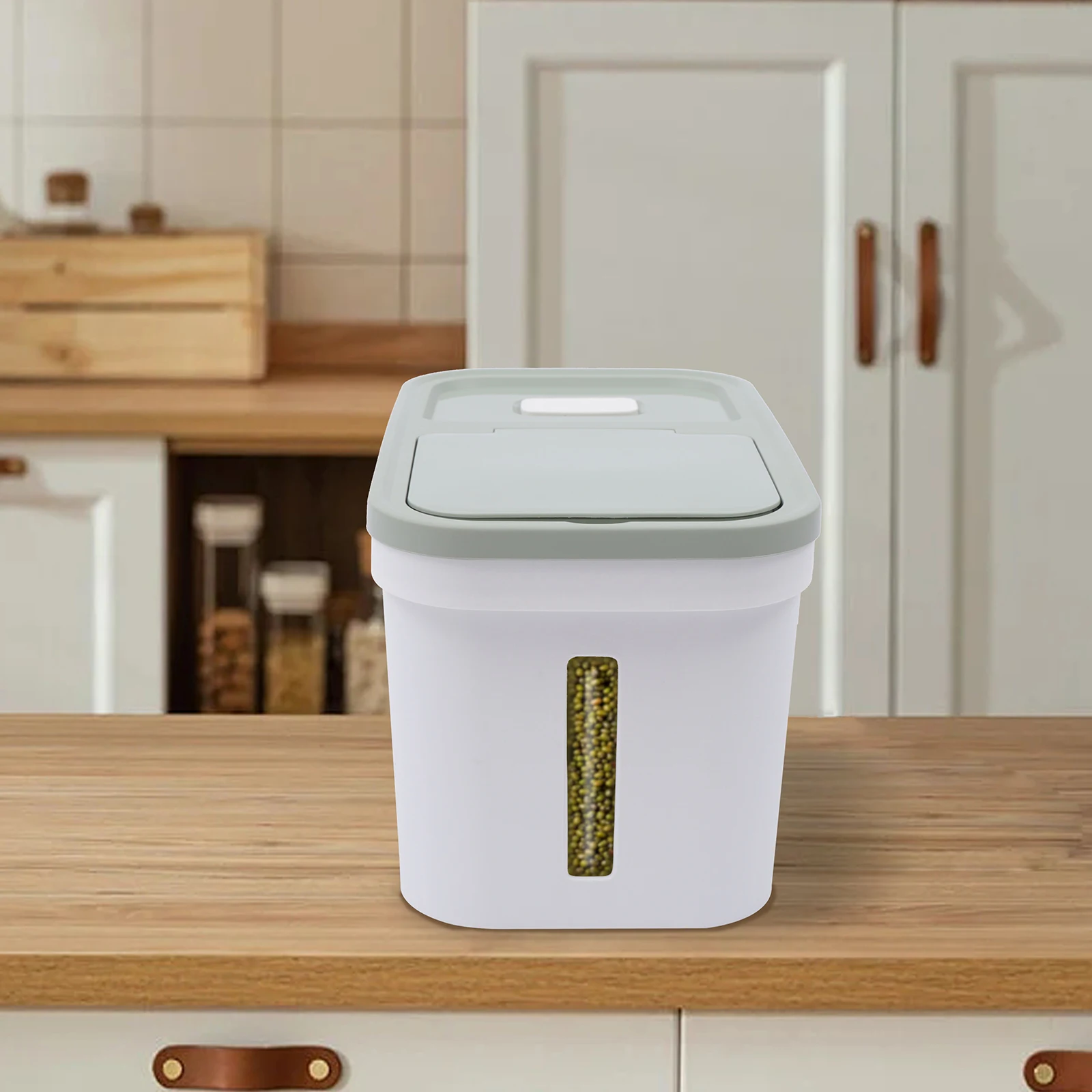 

[Cereal Dispenser] 10kg Food-Grade PP Cereal Dispenser - Visual Window Flap Lid - Kitchen Rice & Grains Storage Easy Clean