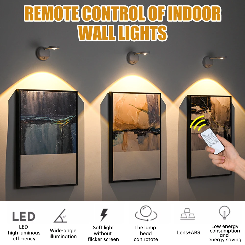 

Remote Control Indoor Wall Light Home Bedroom Rechargeable Soft Light Wall Lamps Automatic Sensing Light
