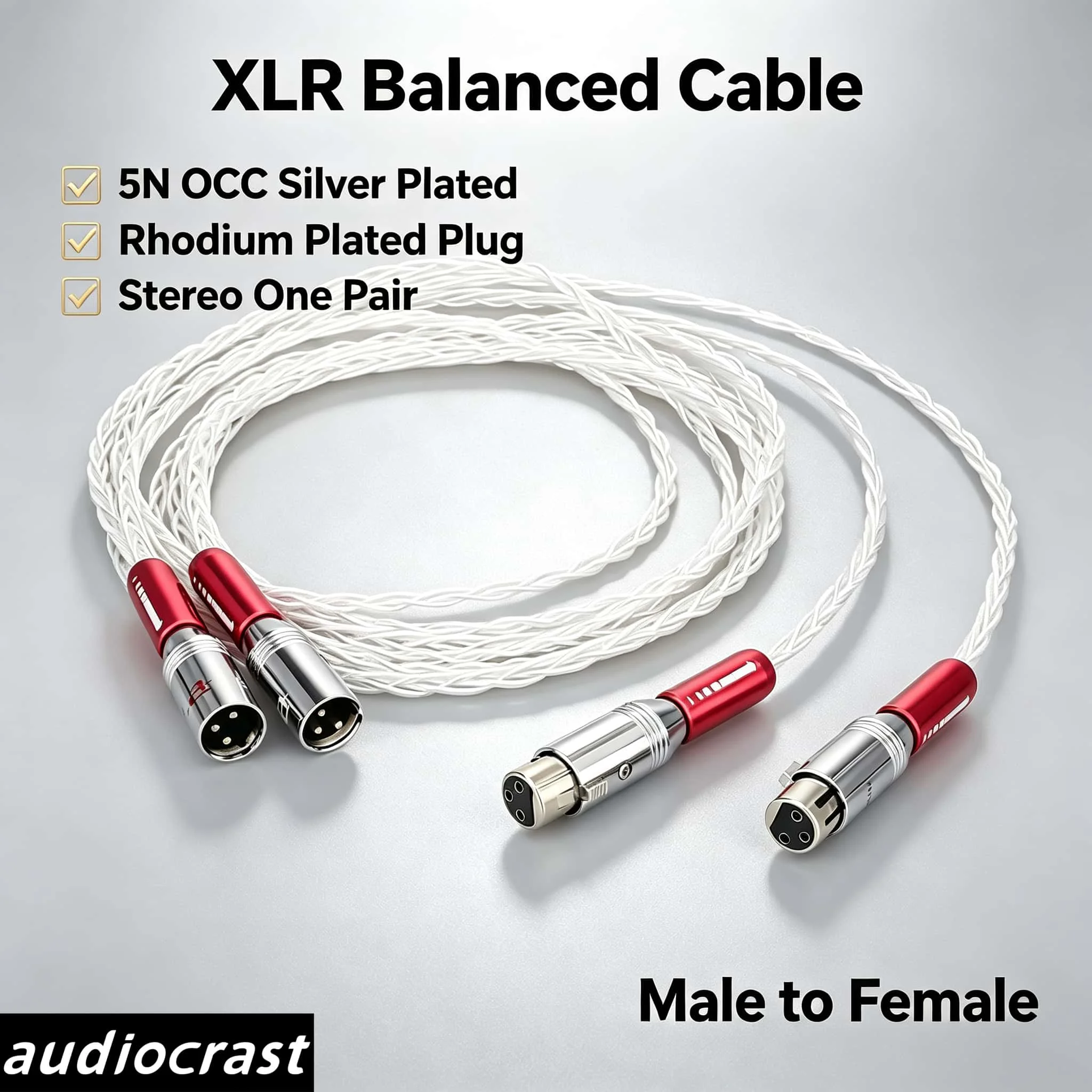 XLR Balanced Cable 5N OCC Silver Plated 3Pin Male to Female Hifi Audiophile Stereo Audio Interconnect for Amplifier DAC CD Mixer