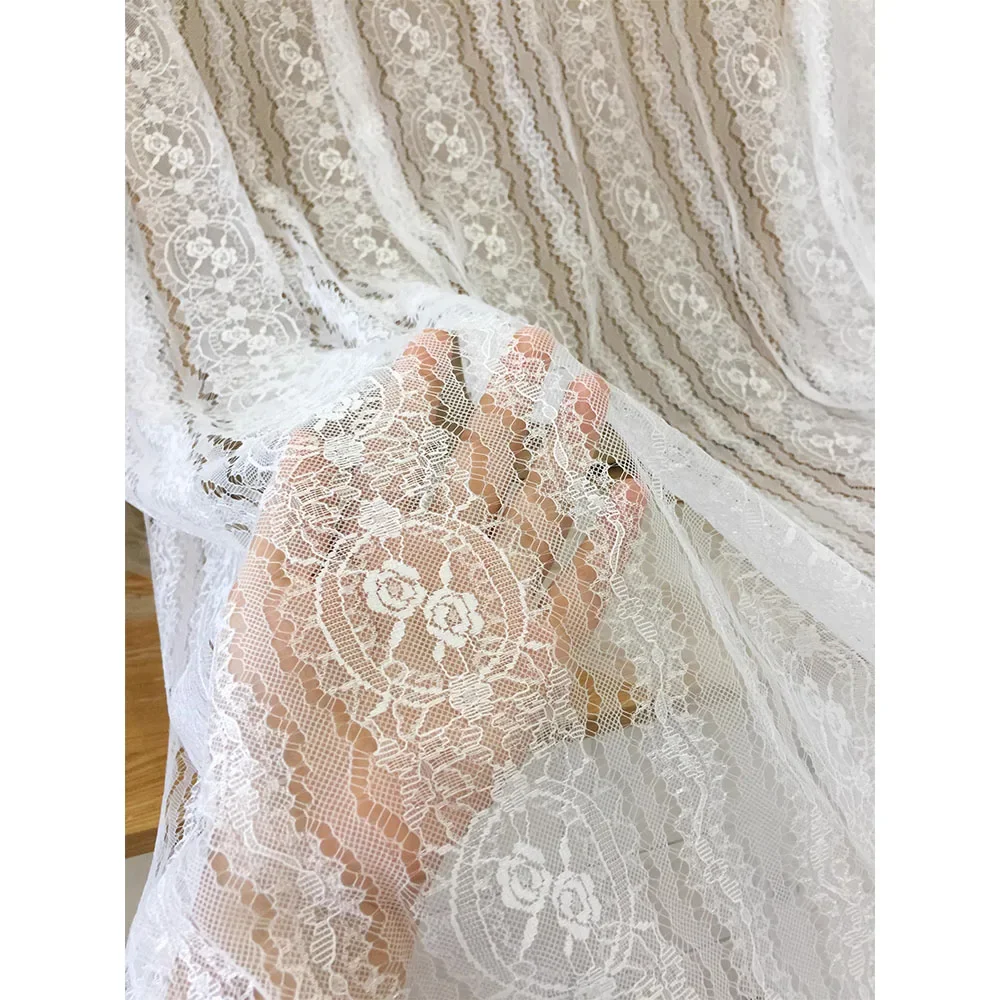 Vintage Hollowed Out Mesh Lace Fabric Wedding Dress Fabric French Lace Curtain Home Decoration Accessories Designer Fabric