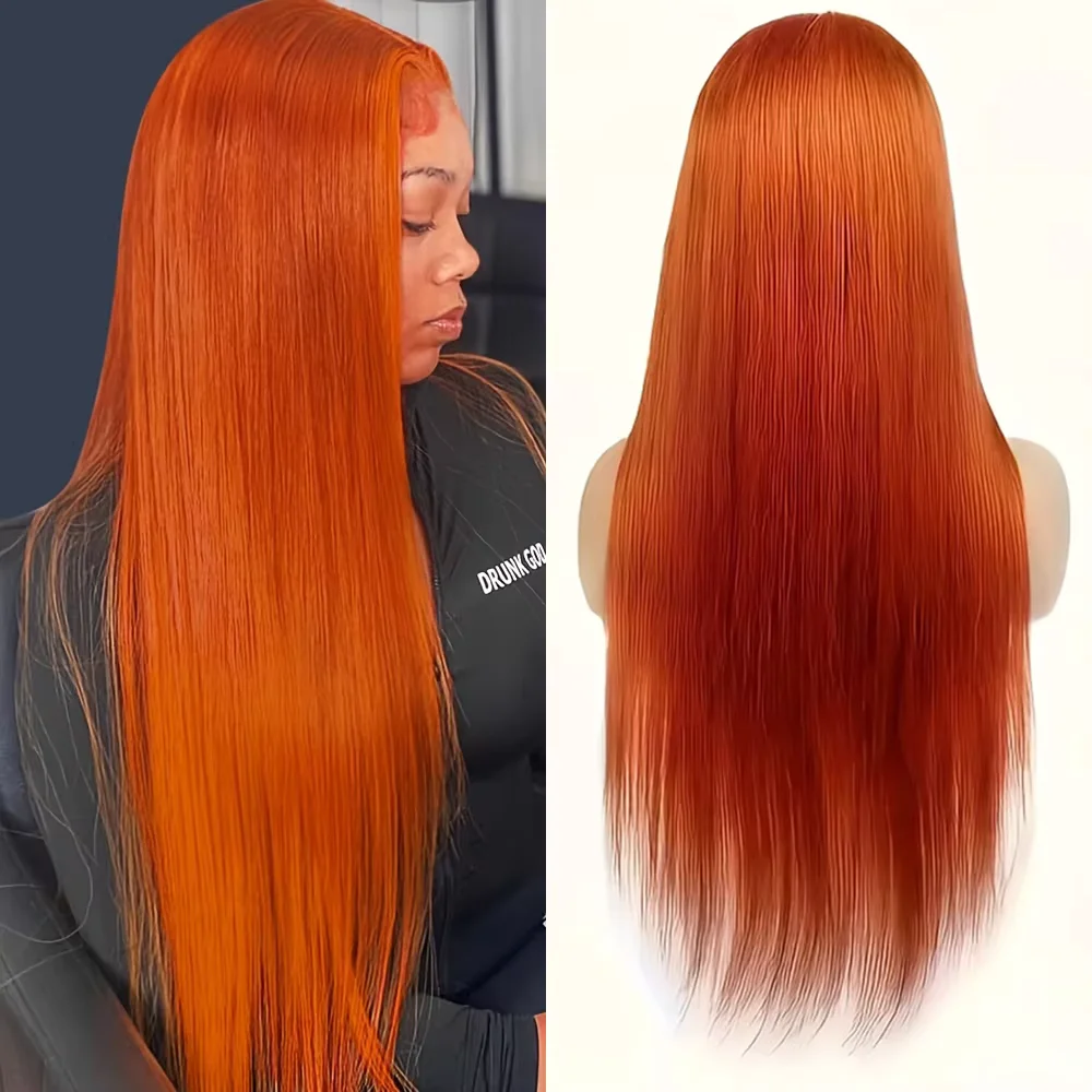 200 الكثافة الزنجبيل البرتقالي الملونة 13x4 HD شعر طبيعي مفرود الدانتيل الباروكة الأمامية Preplucked 30 بوصة شعر مستعار دانتيل أمامي للنساء #2