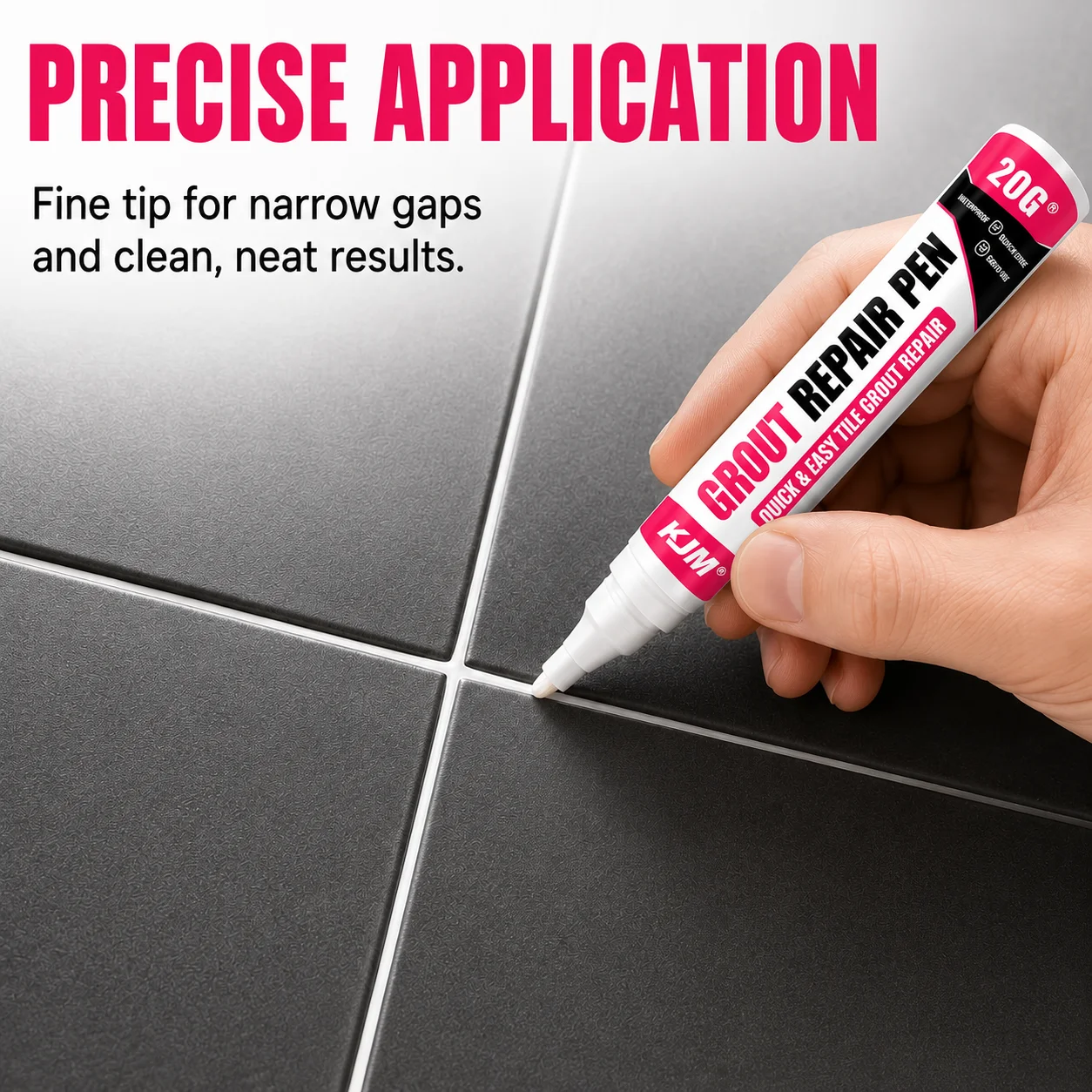 Grout Repair Pen 20G Tile Gap Refill Marker Waterproof Anti-Mold Tile Line Restorer for Bathroom Kitchen Floor Seam Touch Up