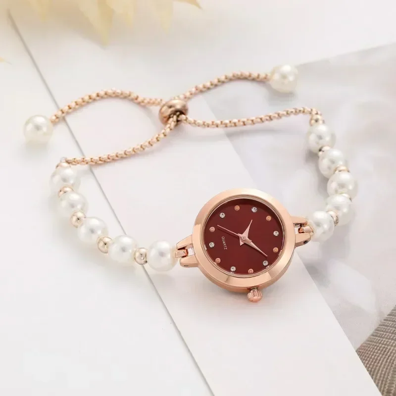 1PC Women's Watch Fashion Simple Pearl Strap Round Small Dial Slim Bracelet Quartz Watch Wristwatches Gifts Relojes Para Damas