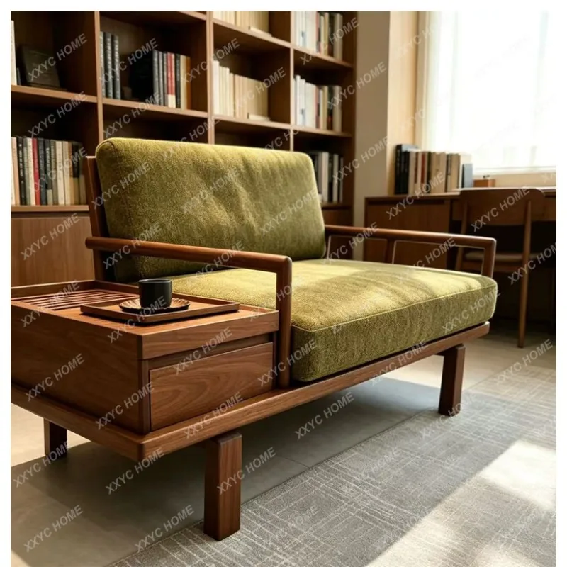 XX  New Chinese black walnut leisure chair with storage edge, modern single solid wood