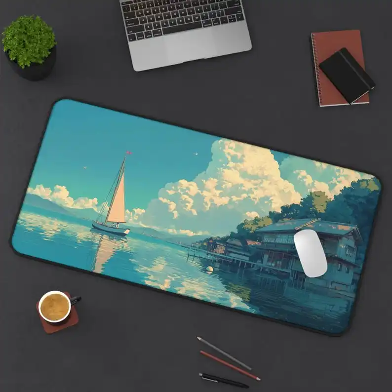 

Sailboat Patterned Desk Mat, Cute Desktop Decoration, Non-slip and Waterproof Gaming Mouse Pad, The Perfect Gift for Friends.