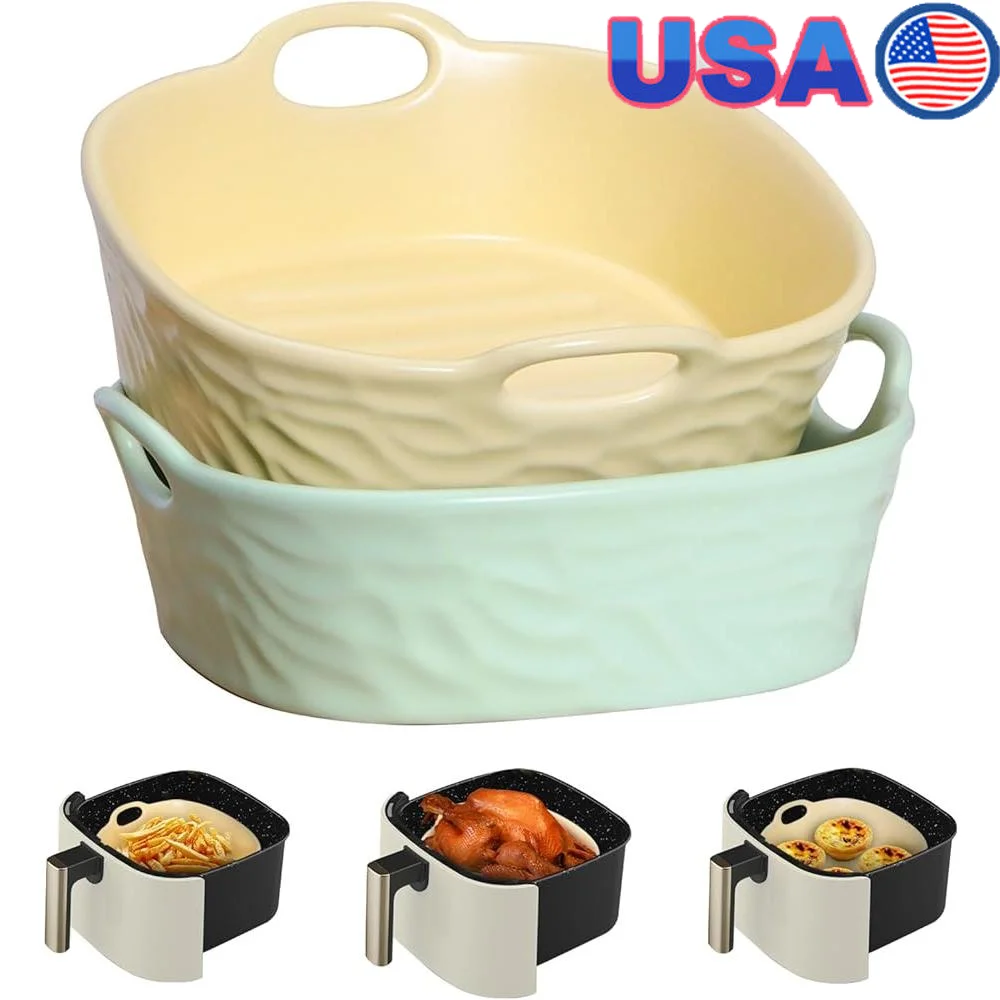 

Reusable Ceramic Air Fryer Liners 8.5 Inch Square Baking Pans Food Safe Nonstick Dishwasher Safe Essentials Kitchen Accessories