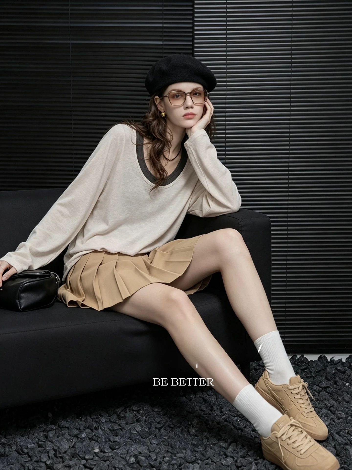 Huaappuw Lazy Style True Two-Piece U-Neck Sun Protection Shoulder-Bared Casual Cover-Up Set for Early Autumn Fashion