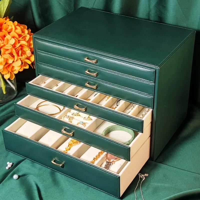 Luxury Jewelry Box Large Capacity 10 Layers Genuine Leather Lady Jewelry Storage Box Organizer Girl Cosmetics Display