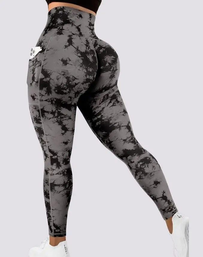 Yoga Pants for women Tie Dye Printed Hip Lift Pocket Design High Waisted Tight Fitting Sports Training Slim Casual Pants