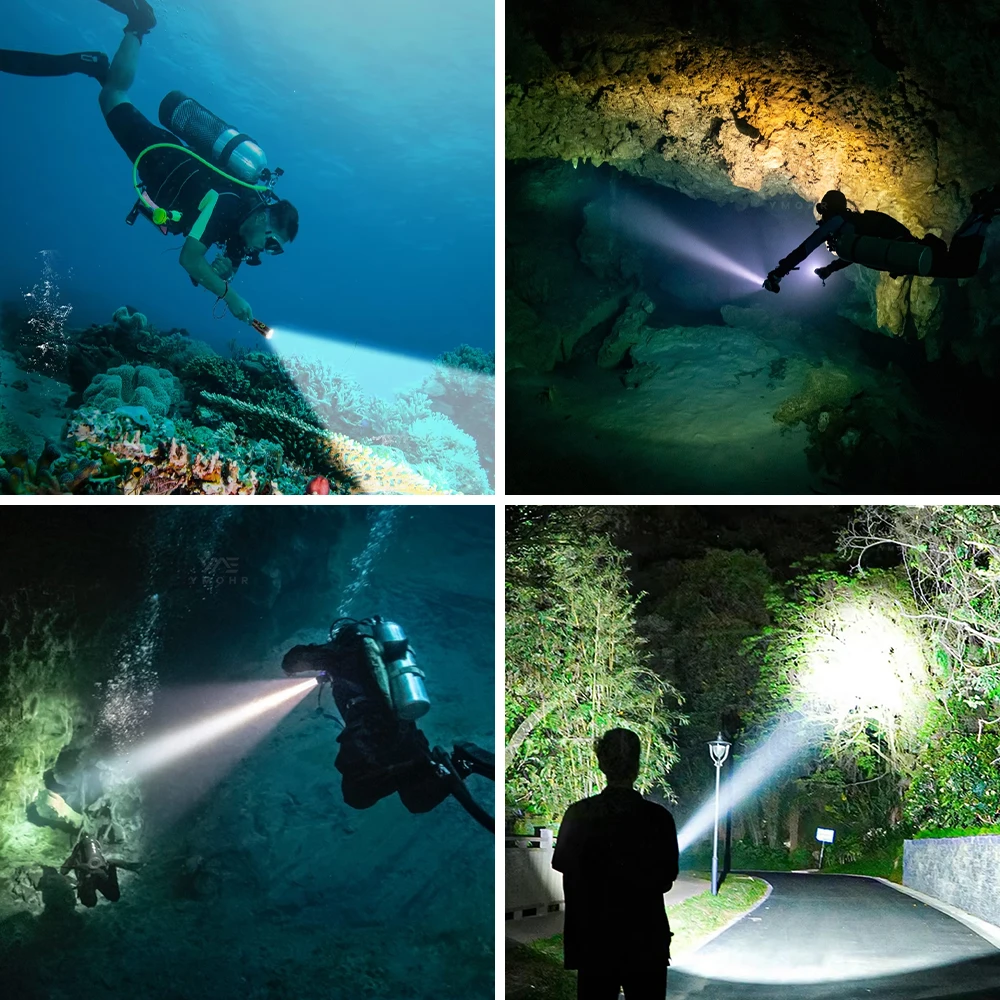 GRCKT Diving Flashlight Powerful Professional Underwater Lantern LED Rechargeable Dive Torch IPX8 Waterproof Scuba Lamp T6 Wick view 6
