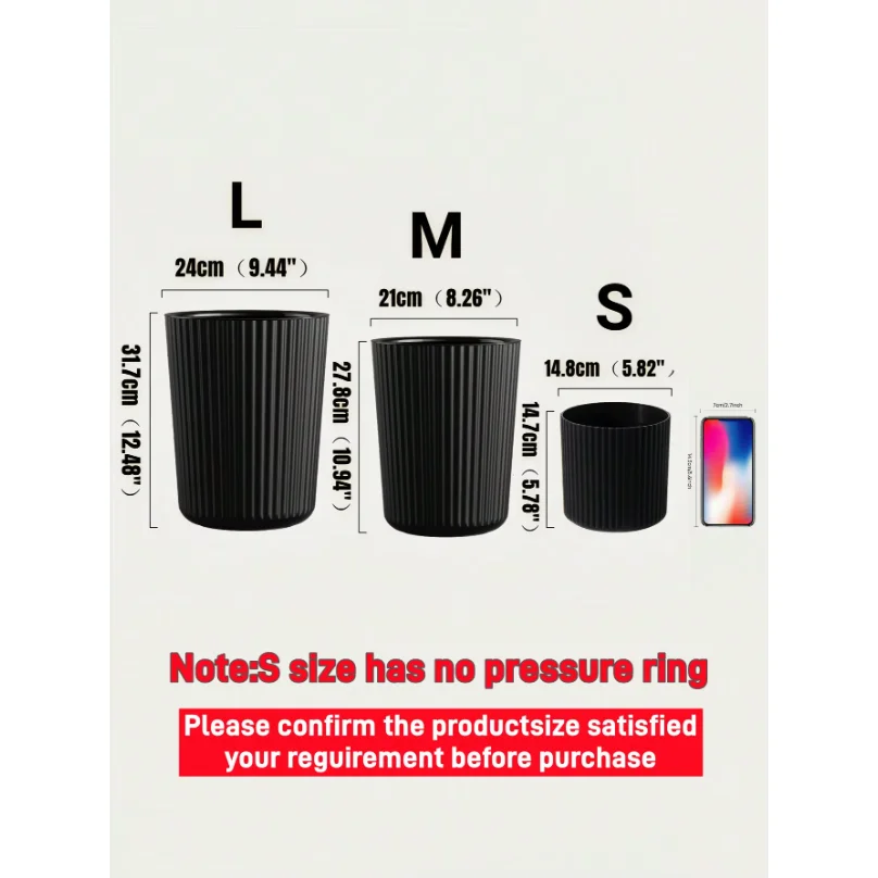 Trash Can Plastic Wastebasket Round Garbage Container Bin for Bathroom Kitchen Bedroom Home Office College Dorm
