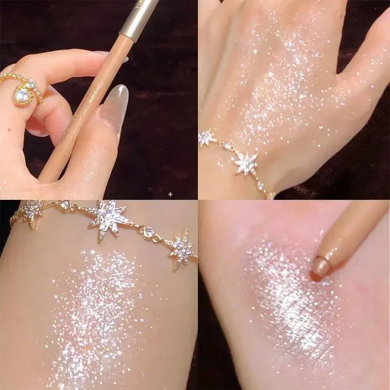 女性のためのゴールドのきらびやかなアイシャドウペン,真珠のきらめき,防水,美容化粧品,メイクアップ,1個