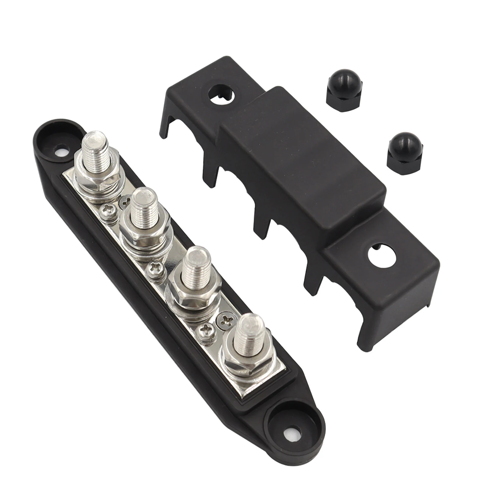 

5/16" 4 Stud Power and Ground Distribution Block Busbar with Cover 48V DC 250A For Car Automobiles RVs Ships Yachts Accessories