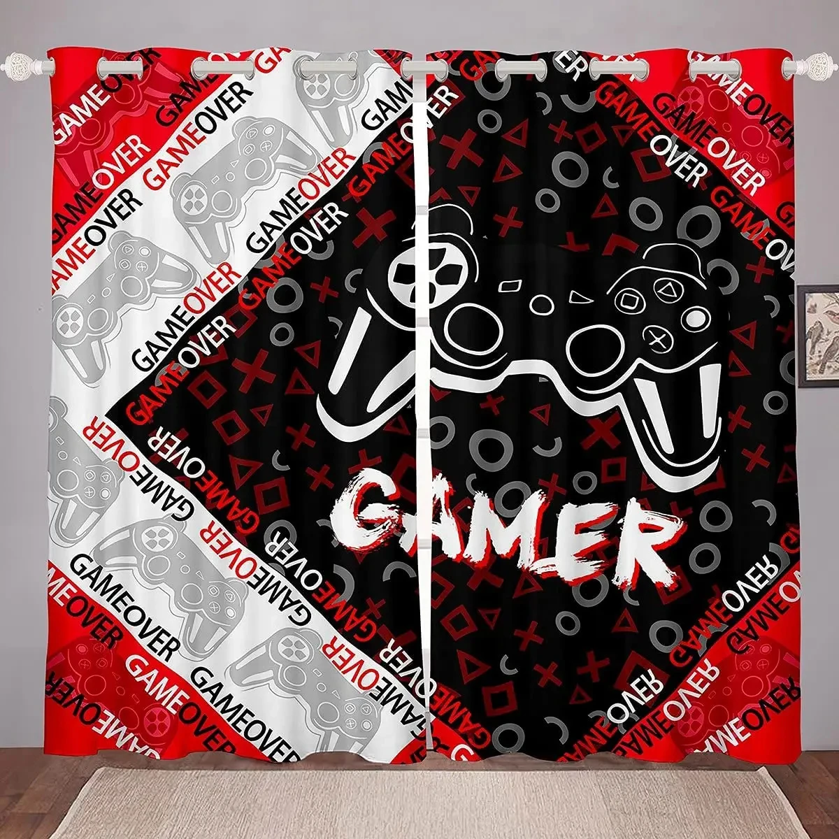 Player Cool Gamepad Gamer Curtains for Boys Bedroom Living Room Window Treatments Teens Gaming Decor Window Curtains 2Pieces