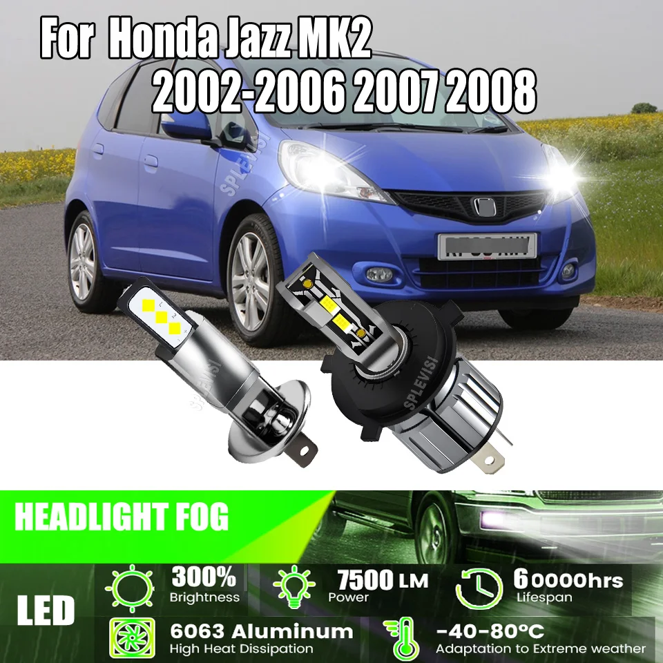 H4 448 LED White Headlight Fog Light -1:1 Mini Size, Perfect Beam Pattern,For Honda Jazz MK2 2002 2003 2004 2005 2006 2007 2008
