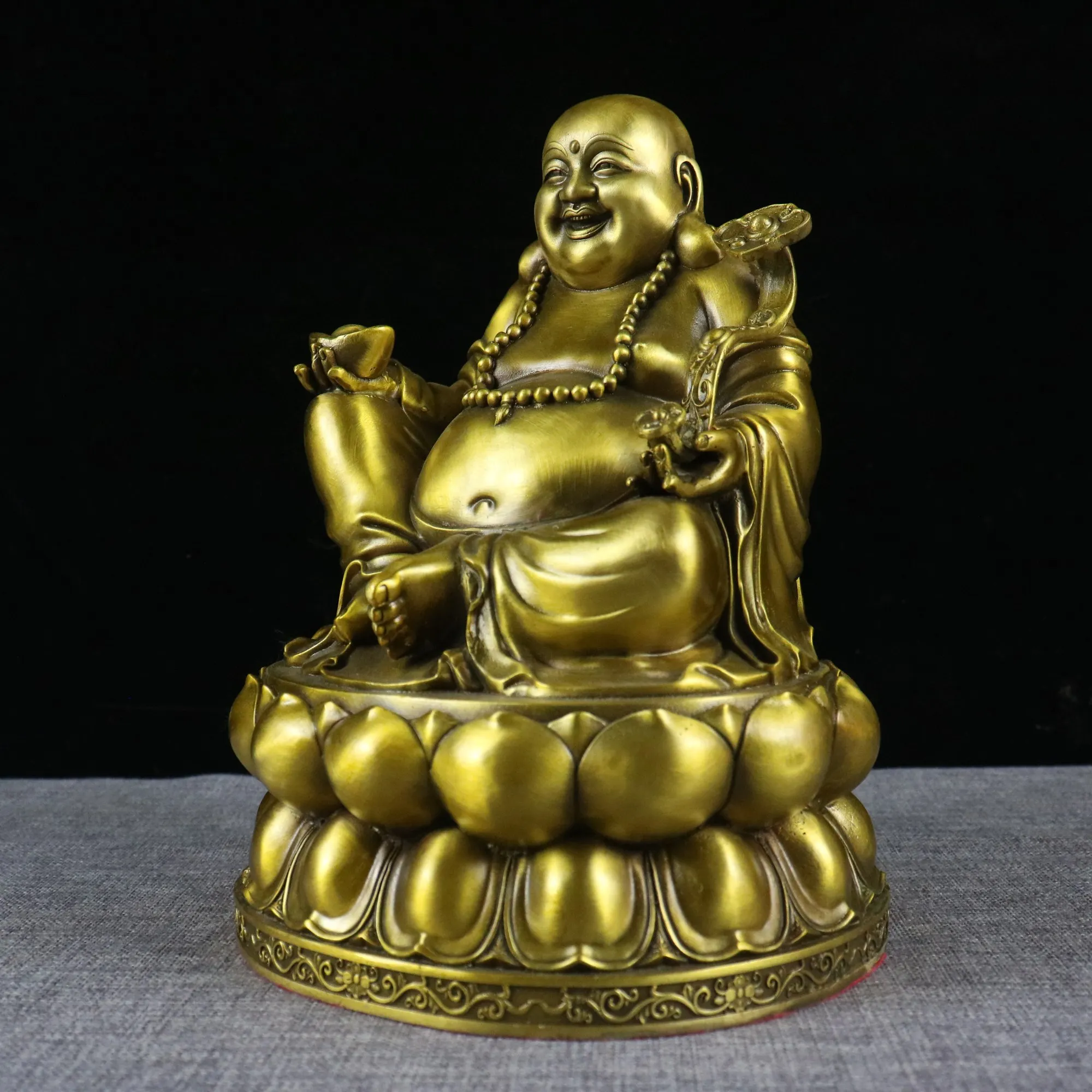 Pure Copper Sitting Lotus Holding Ruyi Maitreya Buddha Statue Zen Decorative Ornamen