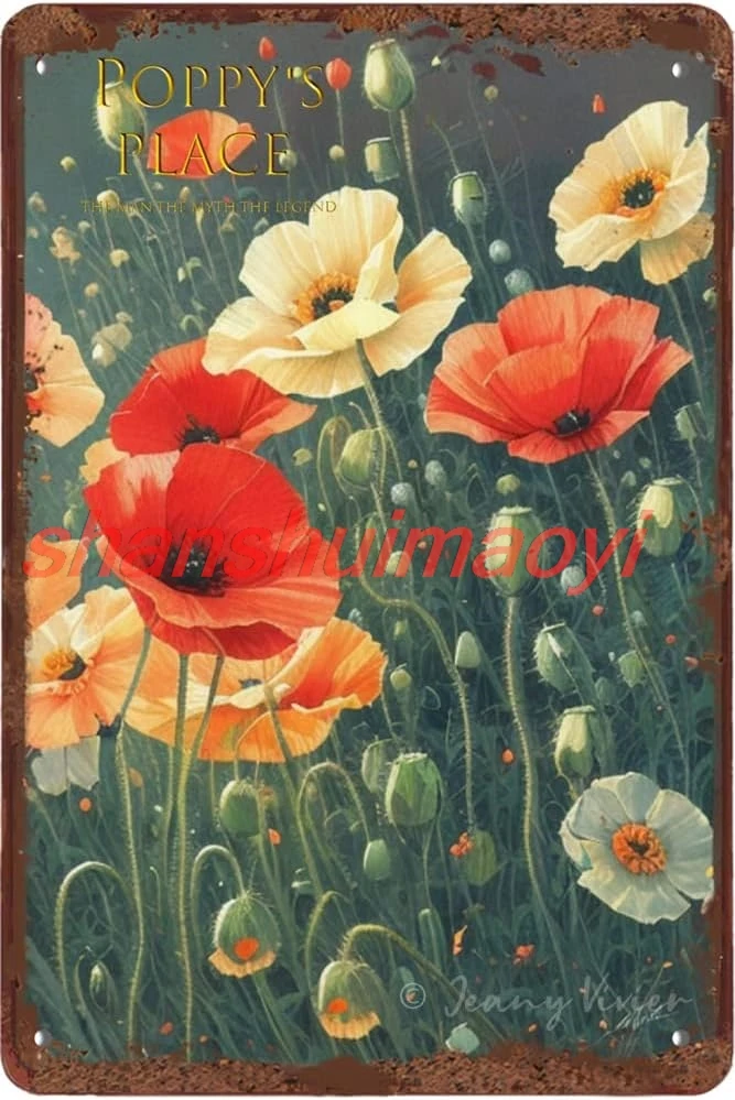 Zomyto Poppies Wall Art Flower Tin Sign Floral Vintage Sign The Field of Poppies Vintage Metal Tin Signs for Home Bars C ALI