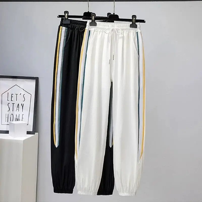 Quick Dry Ice Silk Harem Sports Pants Thin Breathable High Waist Loose Fit Slimming Casual Trousers Women's Summer Fashion
