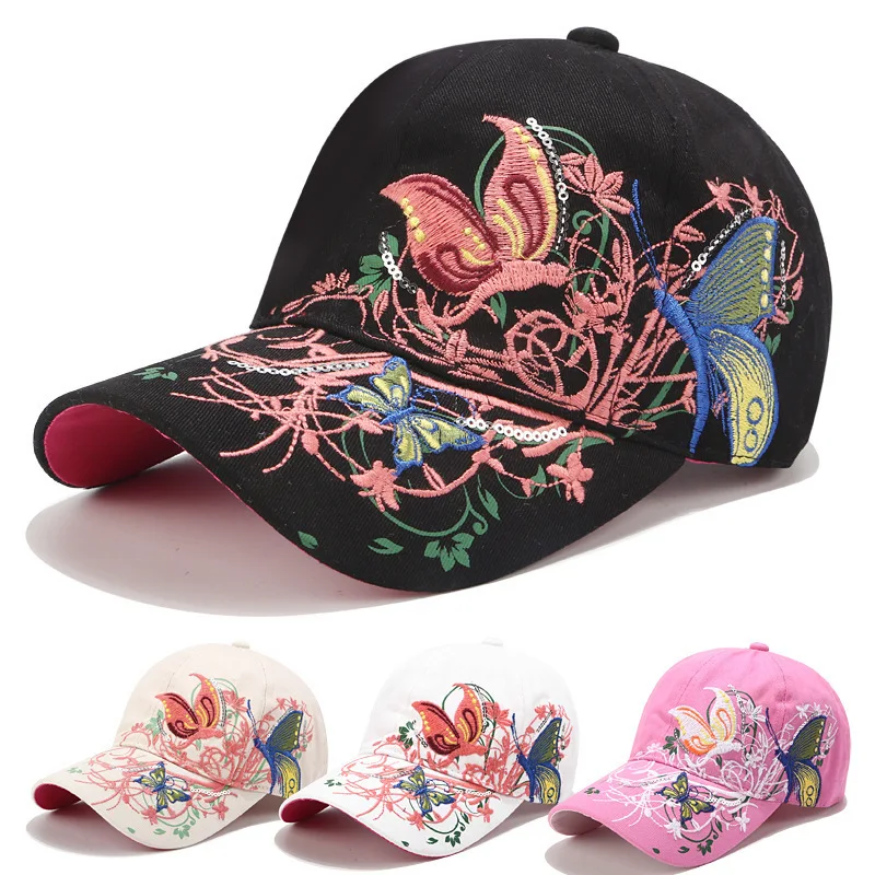 Sequins embroidered baseball cap butterfly embroidered duck tongue lip print tide hat women\'s hat wholesale sunscreen hat gorras