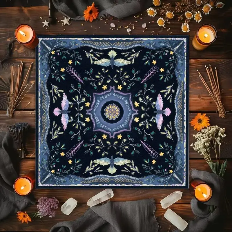 VIKAMA Sun Moon Face Tarot Card Tablecloth Mystical Divination Altar Cloth for Spiritual Room Decor Pagan Wiccan Decor