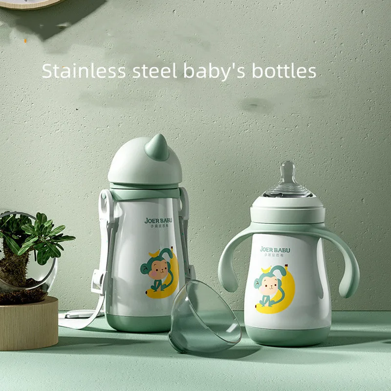 

360ml Baby bottles Cartoon Stainless Steel Insulated milk bottle for Infant kids Thermos Mug with straw children Vacuum Flask