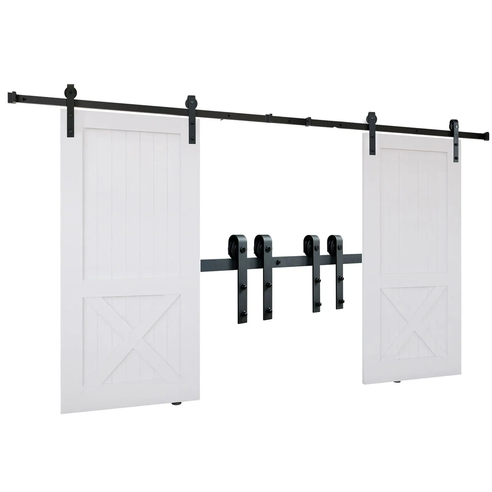 8FT Sliding Barn Door Hardware Kit, 330LBS Heavy Duty Barn Door Track Kit for Double Doors, Fit 3.7-4.3FT Total Wide and 1.3