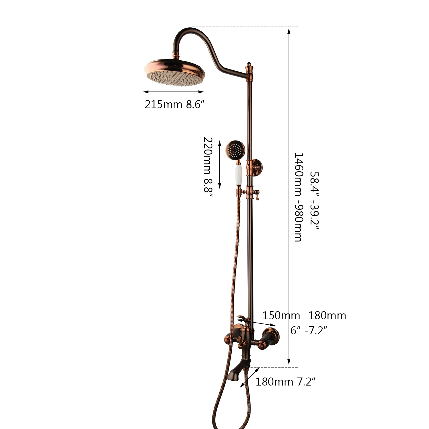 KEMAIDI Solid Brass Bathroom Shower Systerm Bathtub Mixer Rainfall Hand Shower & Spray Shower Facuet Rose Golden Shower Faucet