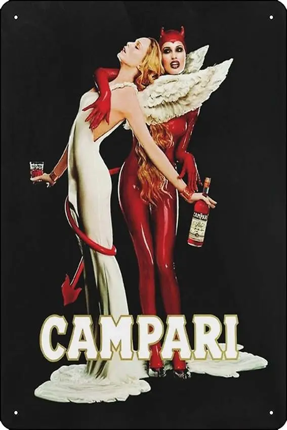 Vintage Campari Italian Bitters Aperitif Angel and Devil Art Print Metal Tin Sign Fun Home Art Wall Decor