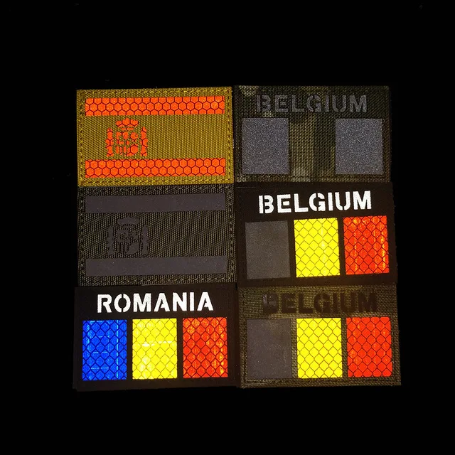 Belgia flaga kraju odblaskowa naszywka opaska na ramię świecąca w ciemności aplikacja ozdobna aplikacje czarne taktyczne naszywki na podczerwień