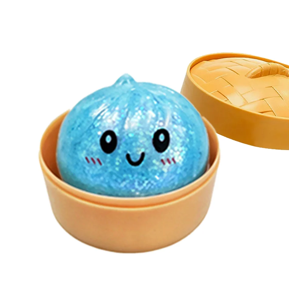 Glitzer-Dumpling-Squishy mit Box – Sensorischer Dampf-Dumpling aus weichem TPR-Teig für Dekompression, Fidget-Spielzeug, Stressabbau-Geschenk
