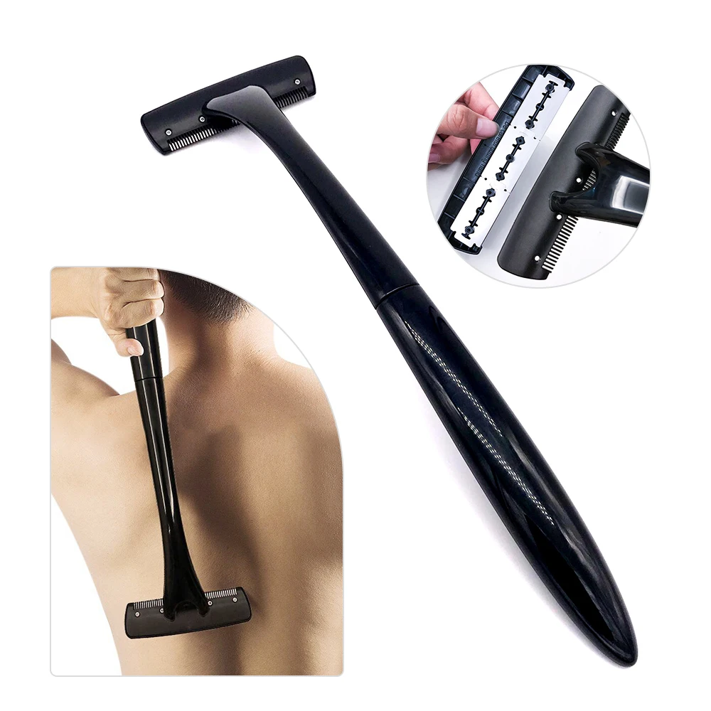 Long Handle Folding Shaver for Men Body Back Hair Trimmer Body Leg Razor Shaver Hair Removal Tool with Replaceable Blades