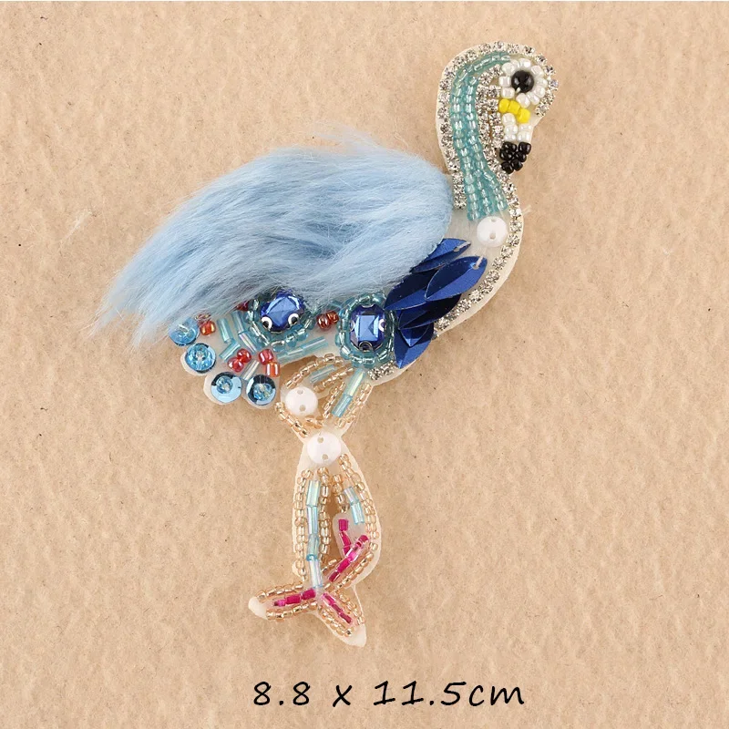 Sequin Fur Flamingo Bird Swan Patches for Clothes Sew on Clothing Rhinestone Beaded Applique Beading Badge Stripes Accessories