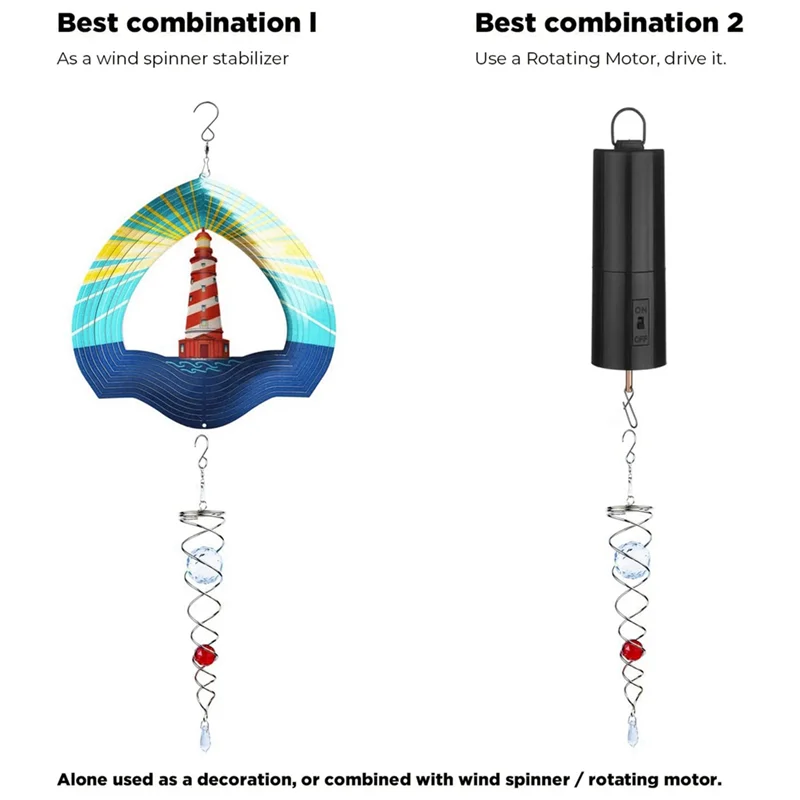 【NEW】2 Piece Gazing Ball Spiral Tail Wind Spinner Stabilizer With Hanging Swivel Hook