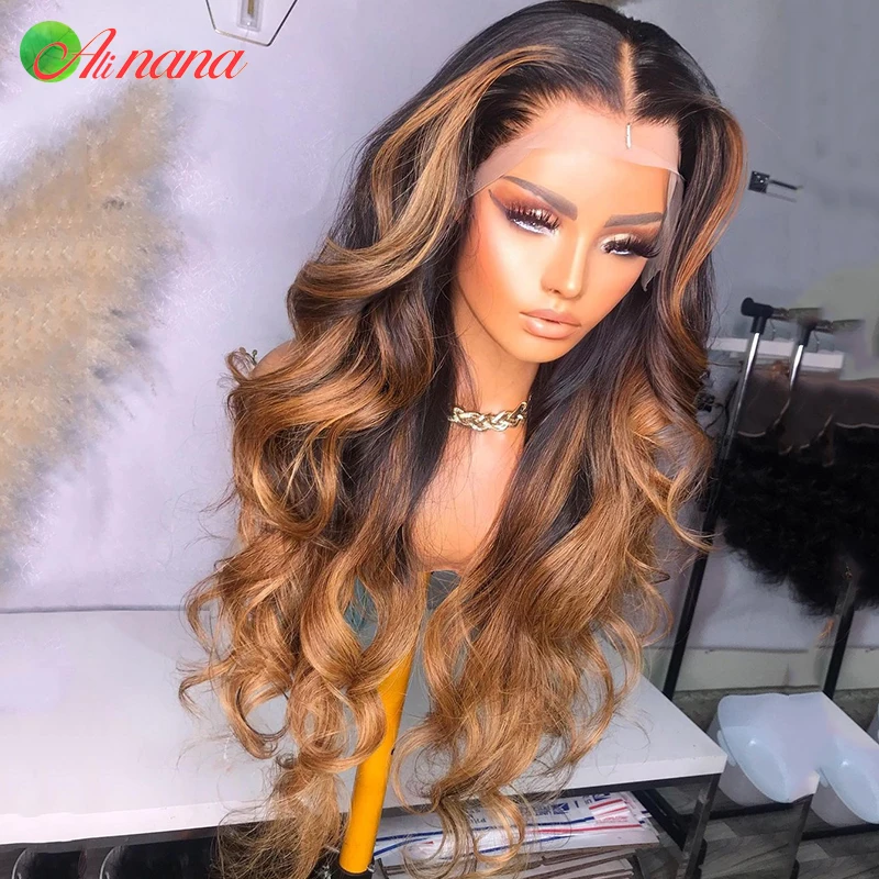 Mette in evidenza Brown Ombre Colored Body Wave 6x 6 parrucca con chiusura in pizzo parrucche brasiliane per capelli umani 13x 4 parrucche frontali in pizzo per donne nere