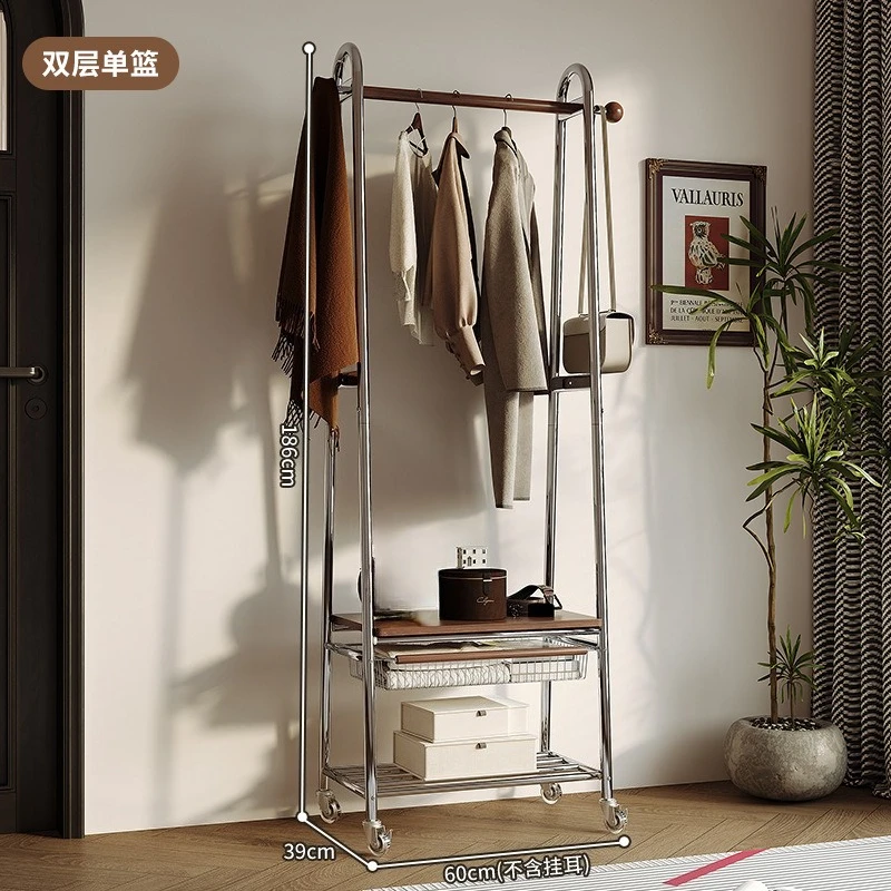 Simple coat rack with wheels removable floor hanging clothes rack household bedroom clothes storage rack
