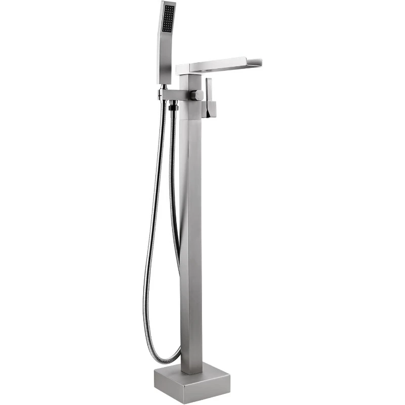 Bathtub Faucet Tub Filler Handle with Hand Shower (Waterfall Style B, Brushed Nickel)，home.