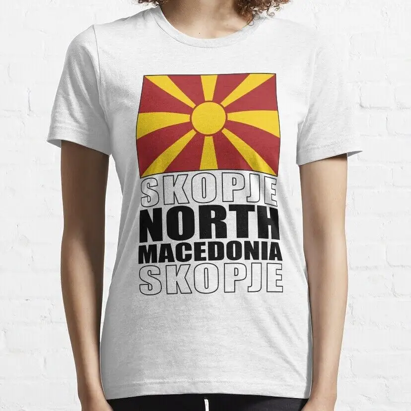 Flag Of North Macedonia Essential    Unisex summer T-shirt Cotton fashion couple clothes