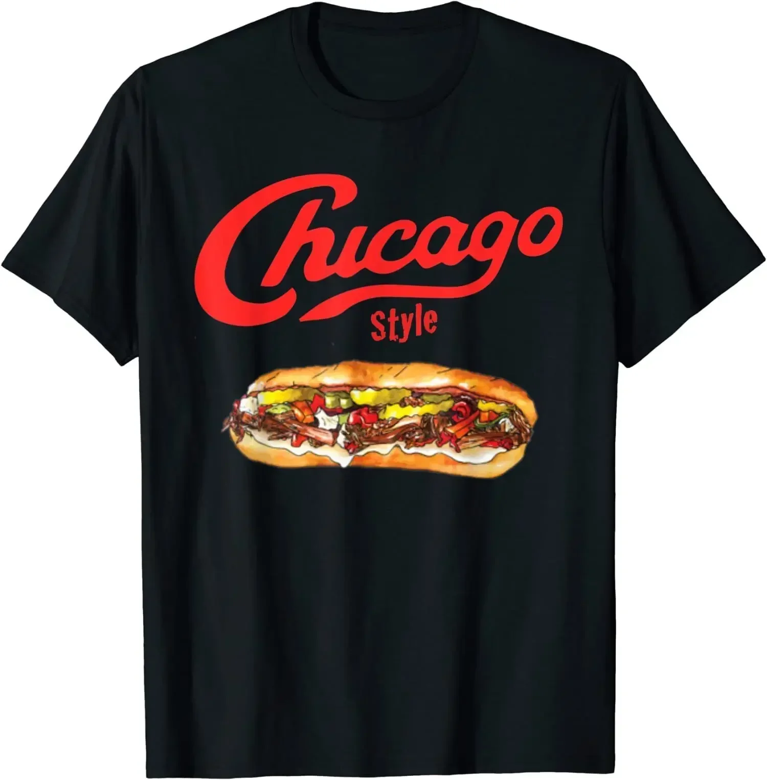 Italian Beef Sandwich Chicago Funny Food O-Neck Cotton T Shirt Men Casual Short Sleeve Tees Tops Harajuku Streetwear