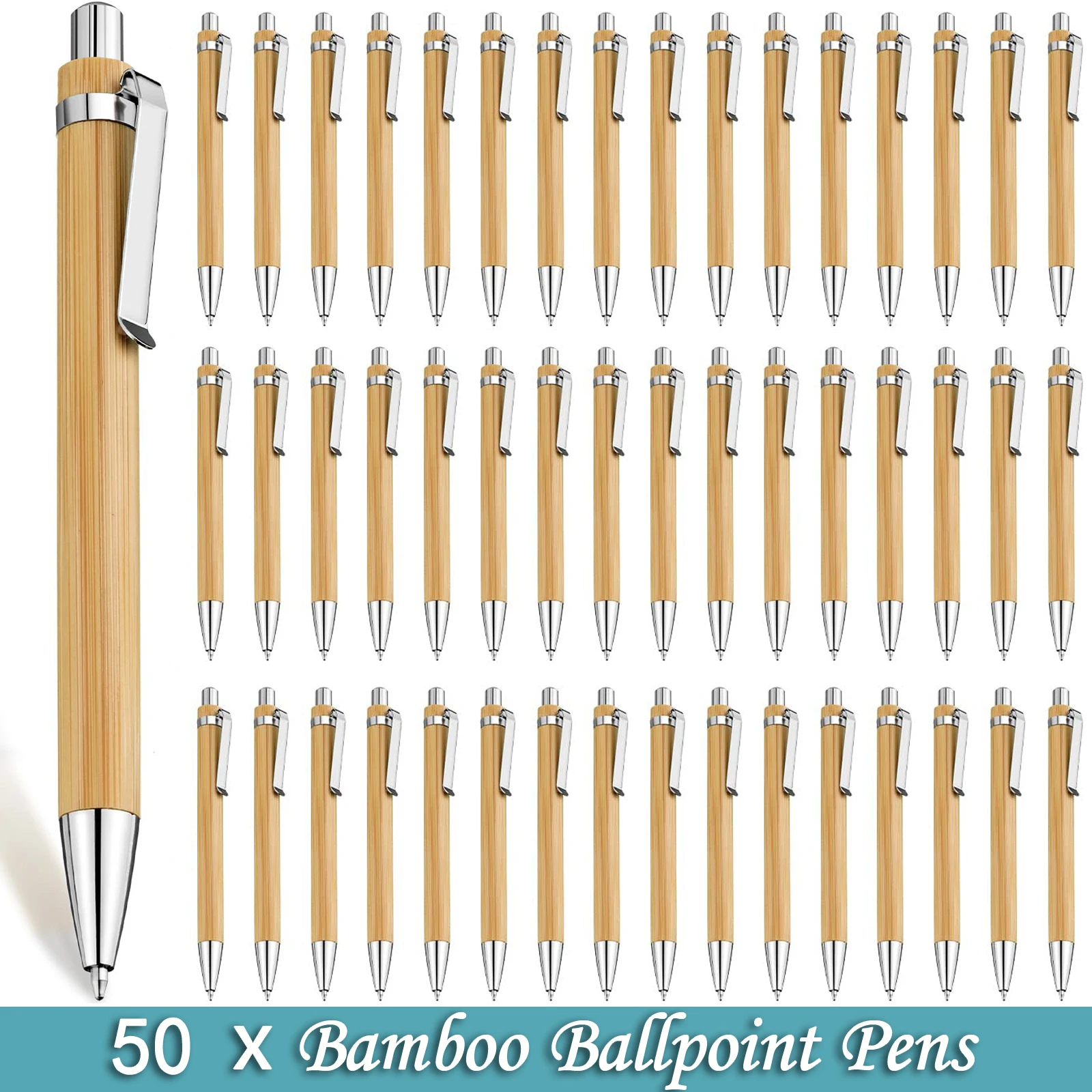 50Pcs Bamboo Wood Ballpoint Pen Blue Black Ink Business Signature Ball Pen Office School Wrting Stationery