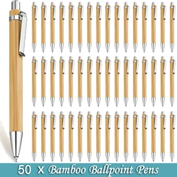 50Pcs Bamboo Wood Ballpoint Pen Blue Black Ink Business Signature Ball Pen Office School Wrting Stationery