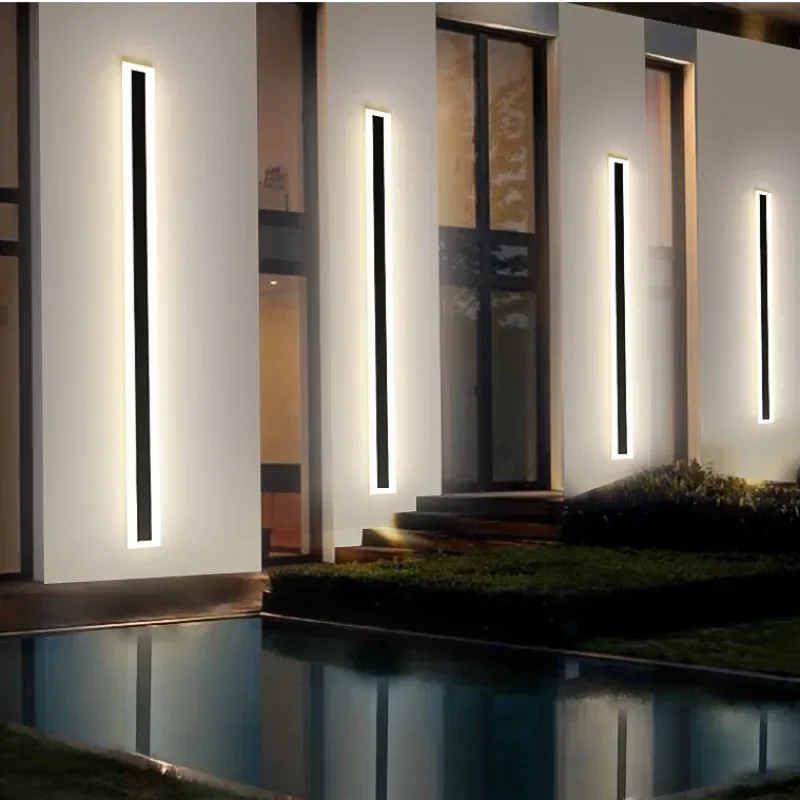 led minimalista long strip lampada de parede impermeavel iluminacao exterior jardim villa patio portao ip65 110v 220v 01