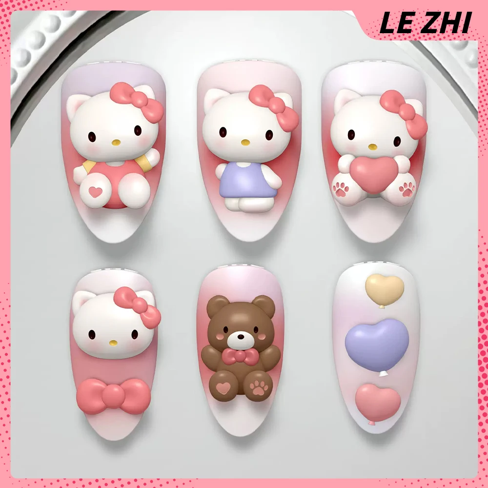 Kawaii Hello Kitty Nail Mold Accessories 3D Stereo Bowknot Bear Cartoon Stencils DIY Gel Art Manicure Tools Birthday Gift