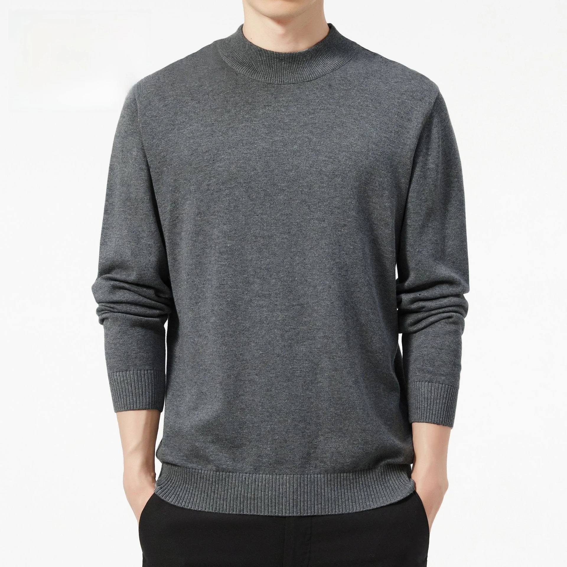 

Pure Cotton Long Sve Mid-Ne Pullover Men's Sweater Knitted Thi Autumn Winter Basic Sle Casual Wear Straight Cut