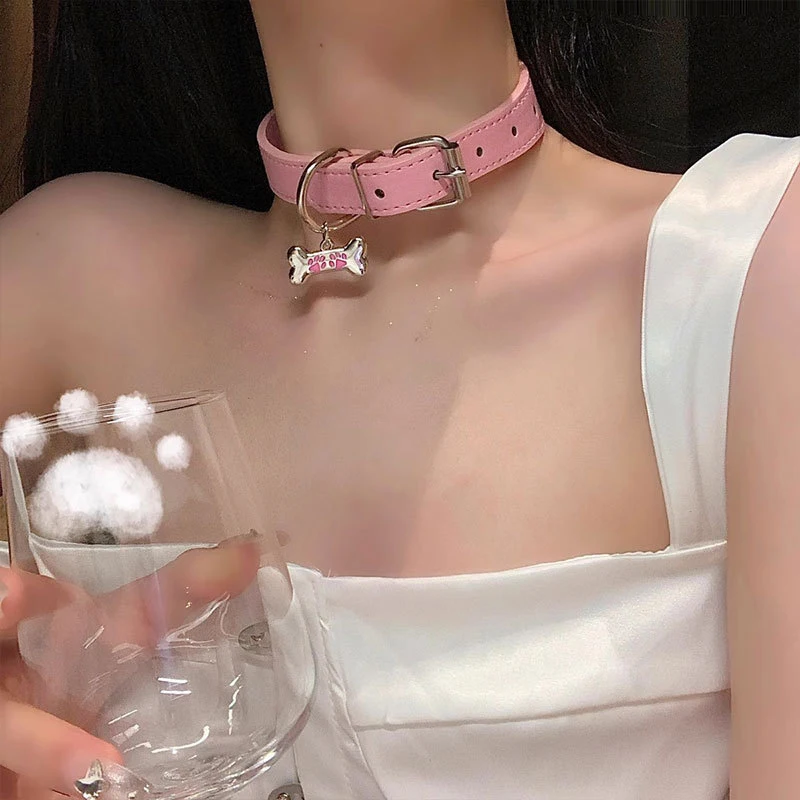 1Pcs Sweet Cool PU Leather Collar Chain Punk Dog Claw Bone Charms Choker Necklace For Women Party Jewelry Gifts