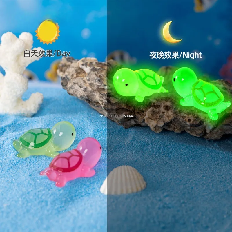 1PCS Colorful Luminous Mini Tortoise Micro Landscape Figure Ornament DIY Glowing Turtle Miniature Statue Potted Garden Decor