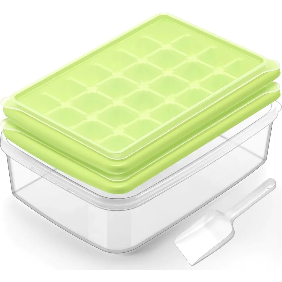 

Ice Cube Trays for Freezer with Lid and Storage Bin 24 Nice Size Ice Cubes Trays 2 pack Easy Flexible Plastic Ice Mold BPA Free