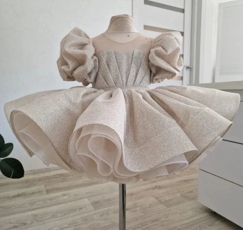 Customized Sparkling Flower Girl Dress for Wedding Tiered Tulle Ruffles Knee Length Kids First Communion Pageant Birthday Gown